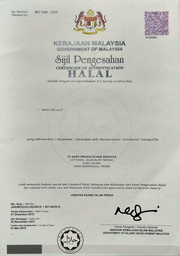 Sijil Halal Madu Kelulut FZ Agro